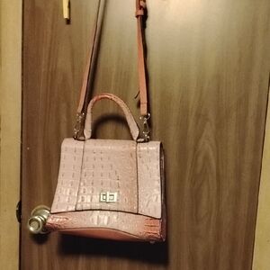 Pink Faux Crocodile Print Crossbody Purse